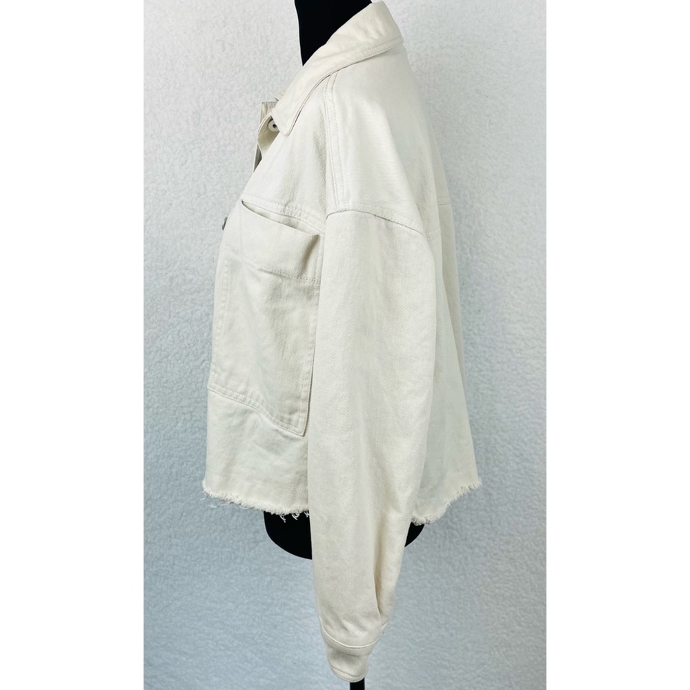 ZARA • Cream Cropped Frayed Hem Denim Jacket, XS - Picture 12 of 16